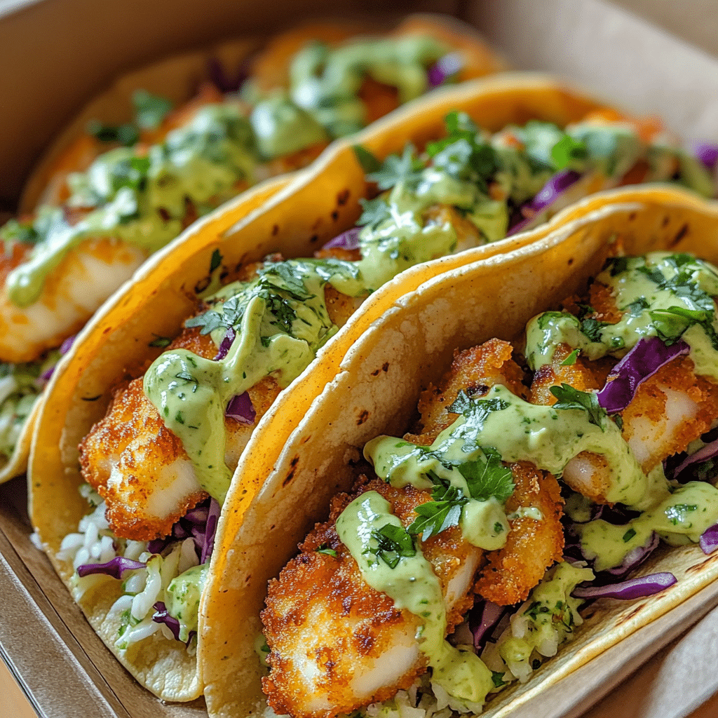 Crispy Halibut Tacos with Zesty Lime Slaw and Avocado Cream 2 Article Image