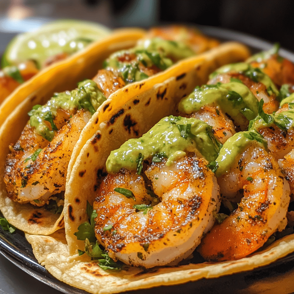 Zesty Prawn Tacos with Avocado Lime Cream Sauce 1 Featured Image