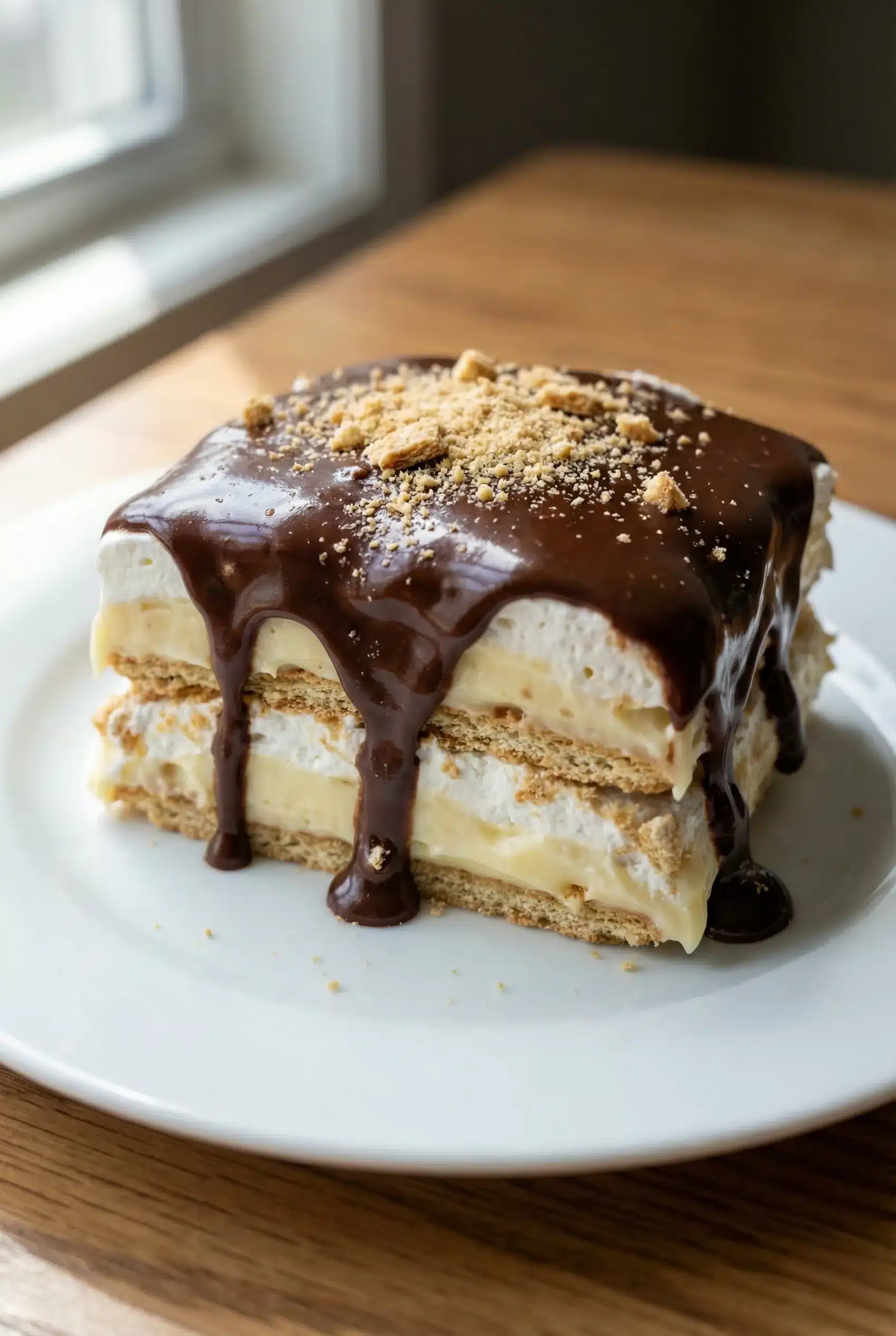Irresistible No Bake Eclair Cake with Creamy Layers and Chocolate 1 Featured Image